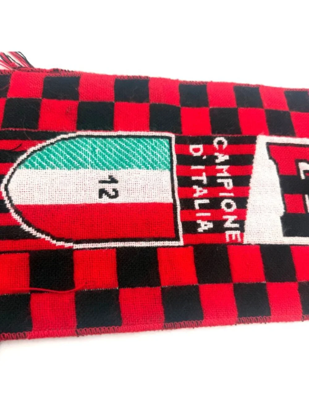 AC Milan Forza Milan Campioni Italia Soccer Scarf Red Black Fringe Fan Scarf